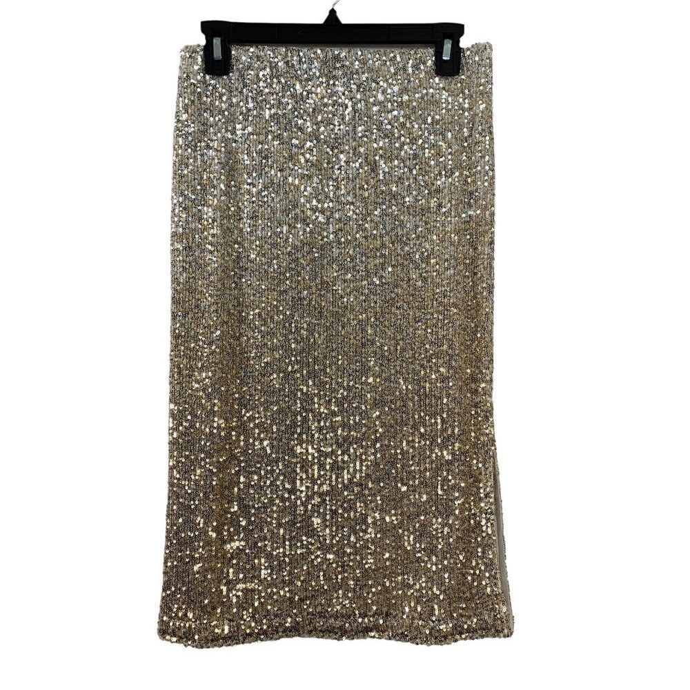 Chelsea & Violet Women's Mid Length Gold Sequin Skirt - Picture 1 of 7